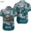 Teal Sunset Palm Philadelphia Eagles Hawaiian Shirt, Coastal Fan Aloha Button-Up