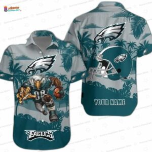 Custom Palm Warrior Philadelphia Eagles Hawaiian Shirt, Teal Paradise Game Day