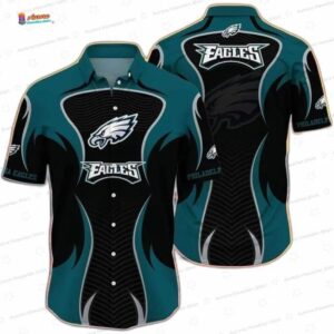 Power Wave Philadelphia Eagles Hawaiian Shirt, Black Teal Statement Button-Up