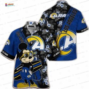 Mickey Sunset Los Angeles Rams Hawaiian Shirt, Vintage Fan Aloha Button-Up