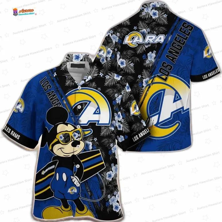 Mickey Sunset Los Angeles Rams Hawaiian Shirt, Vintage Fan Aloha Button-Up