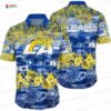 Blue Yellow Tie-Dye Los Angeles Rams Hawaiian Shirt, Palm Fan Aloha Button-Up