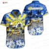 Blue Yellow Tie-Dye Los Angeles Rams Hawaiian Shirt, Palm Fan Aloha Button-Up