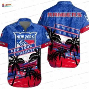 Blue Red Palm Paradise Game Day New York Rangers Hawaiian Shirts