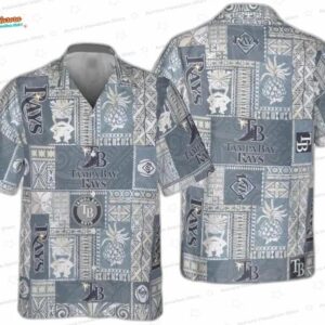 Vintage Pineapple Patchwork Tampa Bay Rays Hawaiian Shirt, Beach Fan Aloha Button-Up