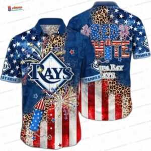 Wild 4th of July Tampa Bay Rays Hawaiian Shirt, Patriotic Firework Style
