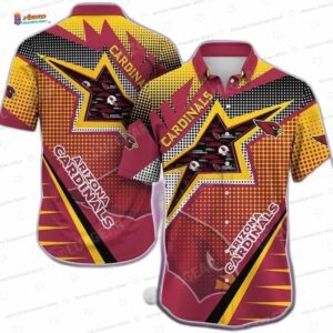 Retro Starburst Arizona Cardinals Hawaiian Shirt, Graphic Fan Aloha Button-Up