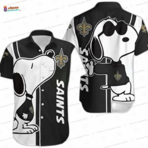 Black Snoopy Lover New Orleans Saints Hawaiian Shirt, Cartoon Fan Aloha Button-Up