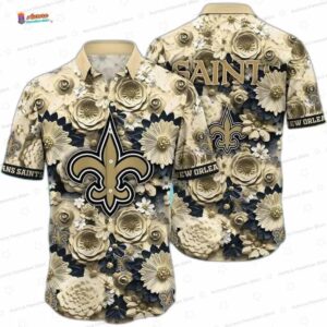 Sunset Blossom New Orleans Saints Hawaiian Shirt, Gold Floral Game Day