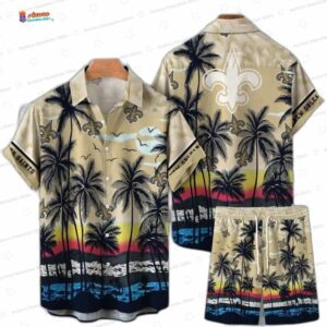 Sunset Palm Breeze New Orleans Saints Hawaiian Shirt, Island Fan Aloha Button-Up