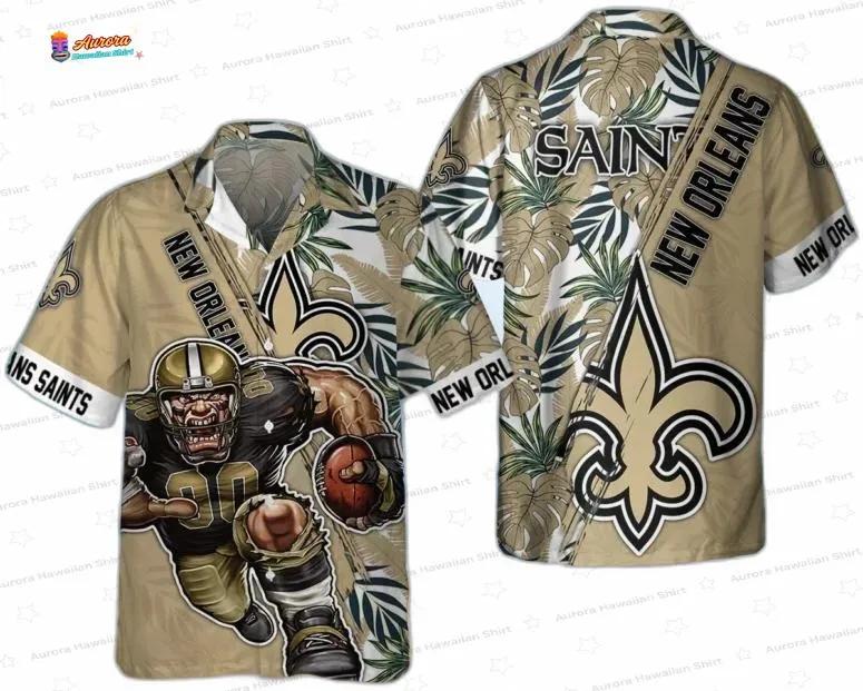 Tropical Warrior New Orleans Saints Hawaiian Shirt, Gold Leaf Game Day Tropical Warrior New Orleans Saints Hawaiian Shirt, Gold Leaf Game Day