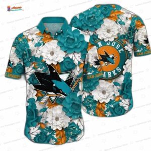Teal Floral Fusion San Jose Sharks Hawaiian Shirt, Tropical NHL Aloha Button-Up for Hockey Fan Vacation Gift