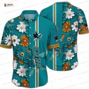 San Jose Sharks Floral Stripe Hawaiian Shirt for Hockey Fans