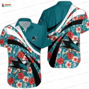Sharks Floral Wave San Jose Sharks Hawaiian Shirt, Tropical NHL Aloha Button-Up for Beach Trips & Fan Gifts
