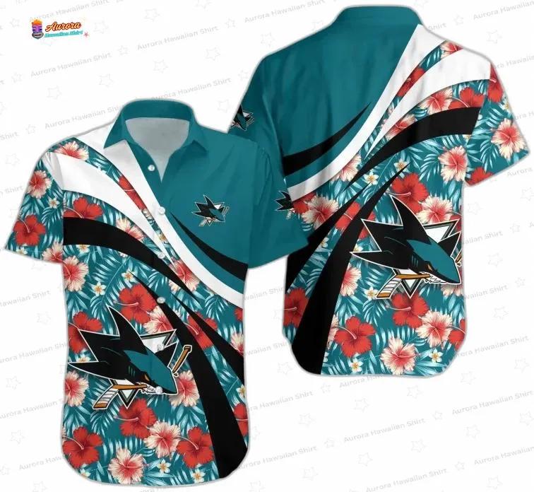 Sharks Floral Wave San Jose Sharks Hawaiian Shirt, Tropical NHL Aloha Button-Up for Beach Trips & Fan Gifts Sharks Floral Wave San Jose Sharks Hawaiian Shirt, Tropical NHL Aloha Button-Up for Beach Trips & Fan Gifts