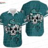 Skull Stripe Philadelphia Eagles Hawaiian Shirt, Teal Game Day Button-Up