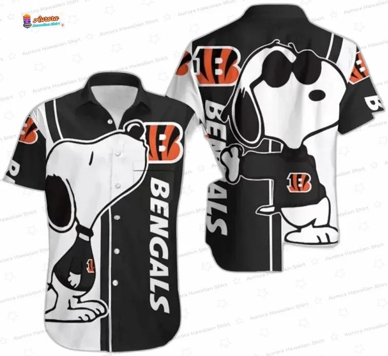 Snoopy Classic Cincinnati Bengals Hawaiian Shirt, Black White Cartoon Dog NFL Aloha Button-Up for Football Fan Gift Snoopy Classic Cincinnati Bengals Hawaiian Shirt, Black White Cartoon Dog NFL Aloha Button-Up for Football Fan Gift