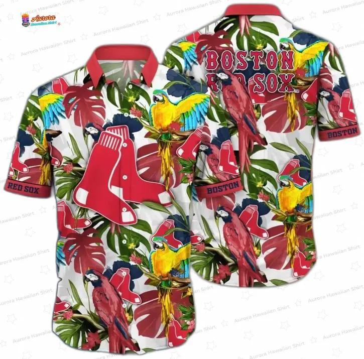 Tropical Parrot Boston Red Sox Hawaiian Shirt, Coastal Breeze Fan Style Tropical Parrot Boston Red Sox Hawaiian Shirt, Coastal Breeze Fan Style