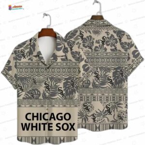 Tribal Island Pattern Chicago White Sox Hawaiian Shirt, Neutral Coastal Aloha Button-Up