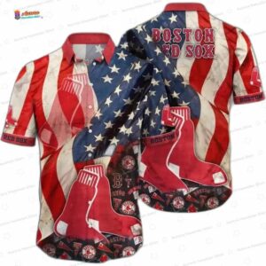 Patriotic Flag Boston Red Sox Hawaiian Shirt, Vintage Baseball Aloha Button-Up