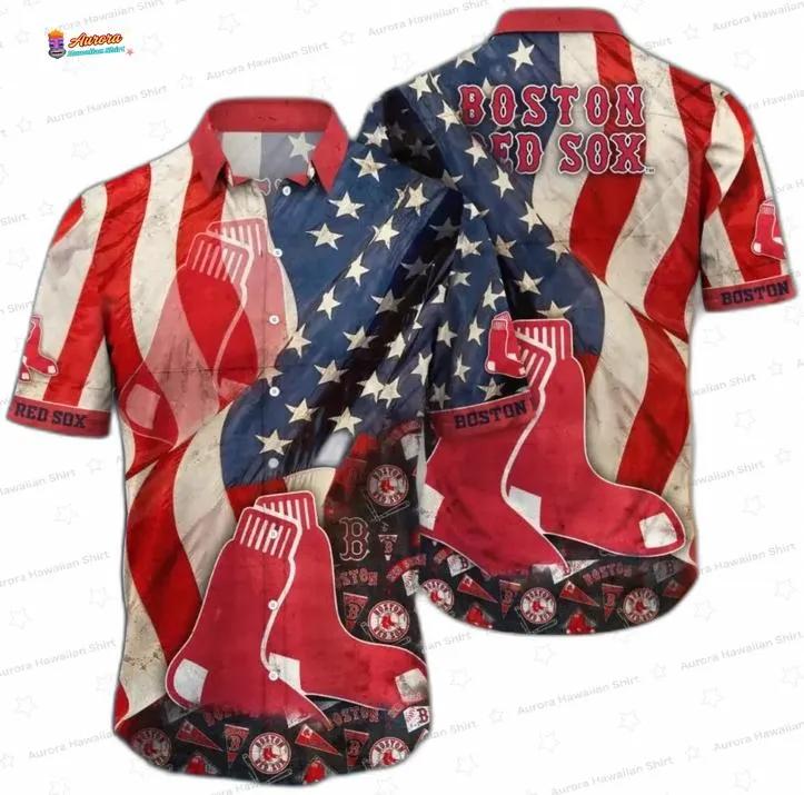 Patriotic Flag Boston Red Sox Hawaiian Shirt, Vintage Baseball Aloha Button-Up Patriotic Flag Boston Red Sox Hawaiian Shirt, Vintage Baseball Aloha Button-Up