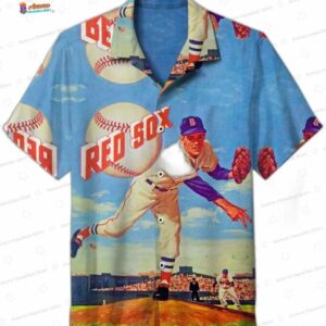 Vintage Pitcher Boston Red Sox Hawaiian Shirt, Retro Baseball Aloha Button-Up