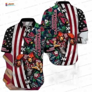 Patriotic Palm Gridiron Arizona Cardinals Hawaiian Shirt, Retro Fan Aloha Button-Up