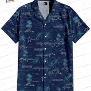 Navy Island Palm Dallas Cowboys Hawaiian Shirt, Coastal Fan Aloha Button-Up