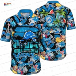 Pineapple Palm Detroit Lions Hawaiian Shirt, Summer Vibes Vacation Button-Up