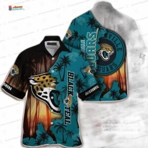 Sunset Palm Tree Jacksonville Jaguars Hawaiian Shirt Tropical Game Day Vibes