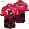 Red Daisy Stripe Atlanta Falcons Hawaiian Shirt, Floral Fan Aloha Button-Up