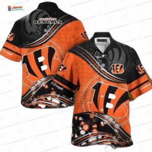 Sunset Rush Cincinnati Bengals Hawaiian Shirt, Orange Black NFL Aloha Button-Up for Football Fan Gift
