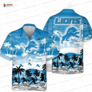 Blue Island Coast Detroit Lions Hawaiian Shirt, Beach Fan Aloha Button-Up
