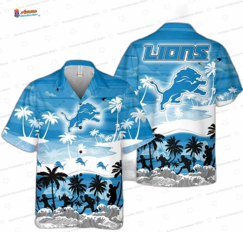Blue Island Coast Detroit Lions Hawaiian Shirt, Beach Fan Aloha Button-Up Blue Island Coast Detroit Lions Hawaiian Shirt, Beach Fan Aloha Button-Up