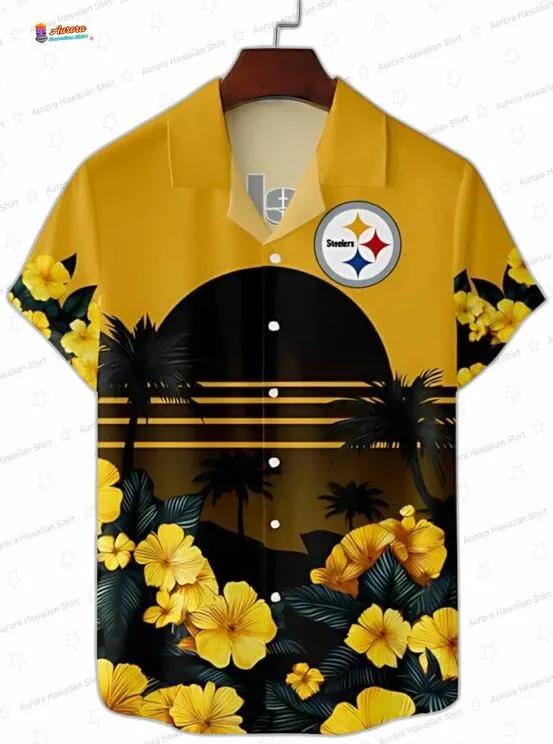 Golden Sunset Island Pittsburgh Steelers Hawaiian Shirt Golden Sunset Island Pittsburgh Steelers Hawaiian Shirt