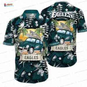 Surf Wagon Philadelphia Eagles Hawaiian Shirt, Coastal Sunset Game Day