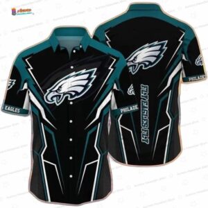 Thunder Strike Philadelphia Eagles Hawaiian Shirt, Black Teal Game Day