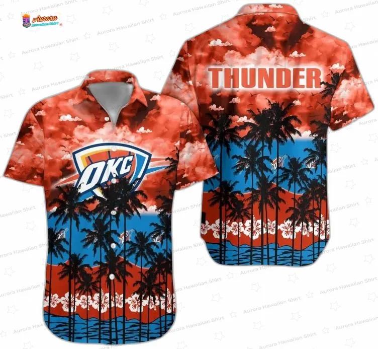 Red Blue Sunset Palm Oklahoma City Thunder Hawaiian Shirts Red Blue Sunset Palm Oklahoma City Thunder Hawaiian Shirts