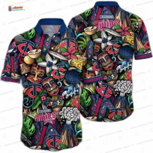 Tiki Heritage Minnesota Twins Hawaiian Shirt, Resort Tropical Aloha Button-Up
