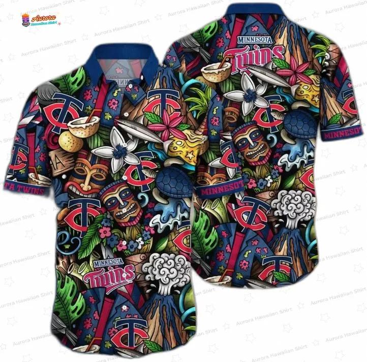 Tiki Heritage Minnesota Twins Hawaiian Shirt, Resort Tropical Aloha Button-Up