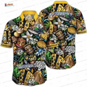 Gold Black Tropical Tiki Nashville Predators Hawaiian Shirts