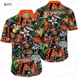 Orange Black Tiki Island Game Day Philadelphia Flyers Hawaiian Shirts