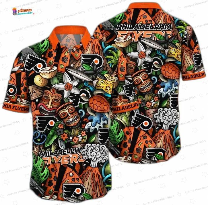 Orange Black Tiki Island Game Day Philadelphia Flyers Hawaiian Shirts Orange Black Tiki Island Game Day Philadelphia Flyers Hawaiian Shirts