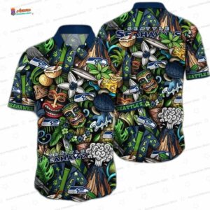 Tiki Tropics Seattle Seahawks Hawaiian Shirt, All-Over Island Style
