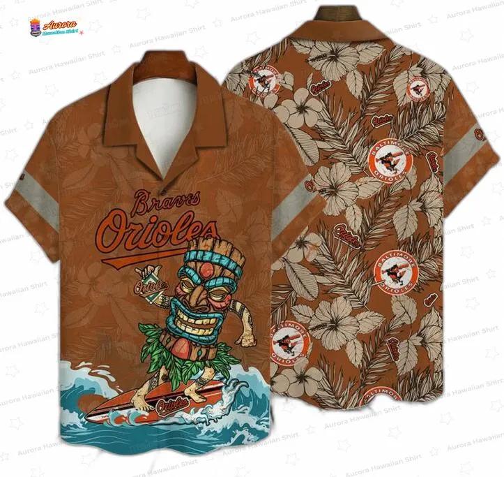 Surfing Tiki Baltimore Orioles Hawaiian Shirt, Game Day Fan Aloha Button-Up Surfing Tiki Baltimore Orioles Hawaiian Shirt, Game Day Fan Aloha Button-Up