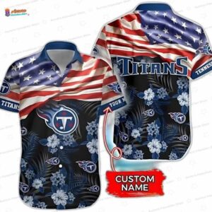 Patriotic Floral Custom Name Tennessee Titans Hawaiian Shirt Game Day Vibes