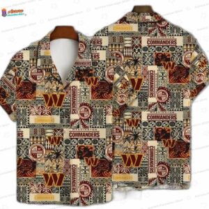 Heritage Patchwork Washington Commanders Hawaiian Shirt, Island Fan Aloha Button-Up