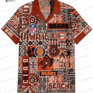 Tribal Spirit Chicago Bears Hawaiian Shirt, Orange Patchwork Game Day