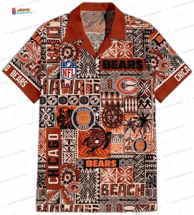 Tribal Spirit Chicago Bears Hawaiian Shirt, Orange Patchwork Game Day Tribal Spirit Chicago Bears Hawaiian Shirt, Orange Patchwork Game Day