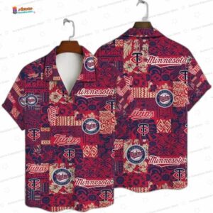 Red Tropic All-Star Minnesota Twins Hawaiian Shirt, Resort Patchwork Aloha Button-Up